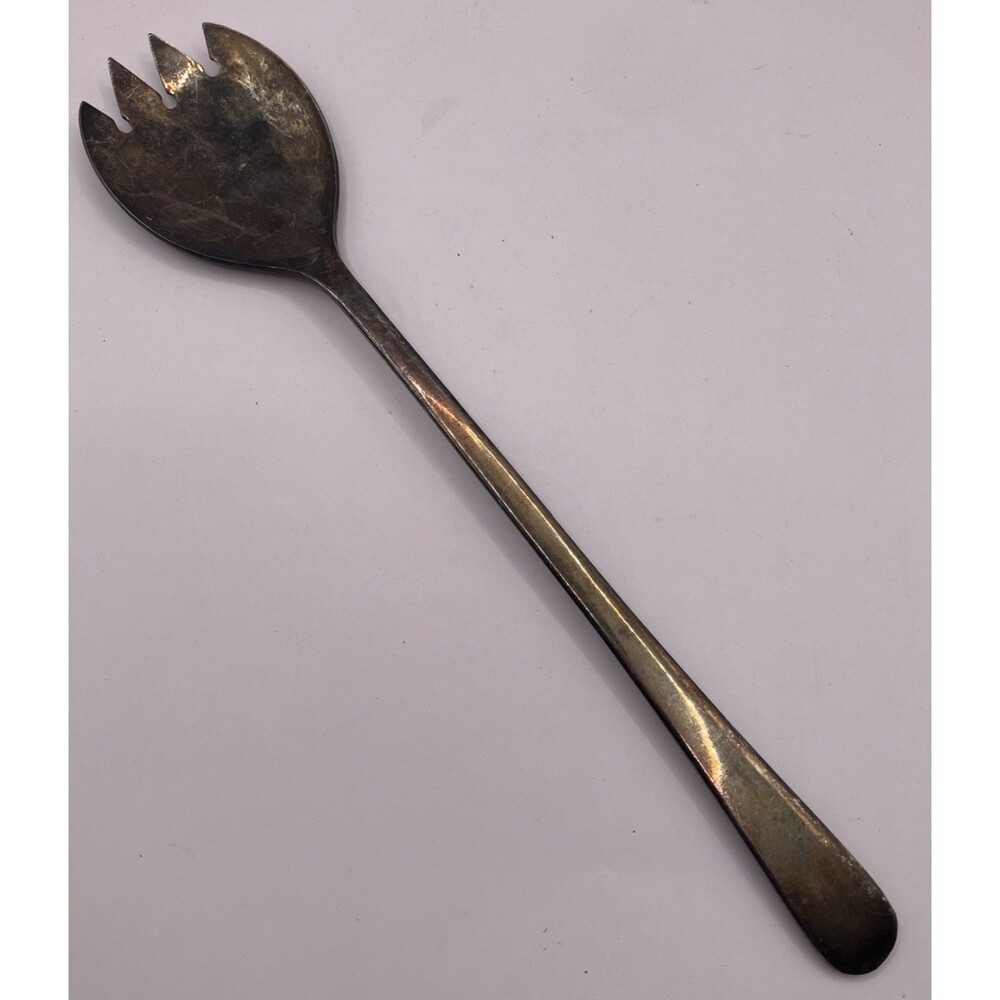 Vintage Sheffield England Silverplated Tipped End Serving Salad Spoon Fork 9.25”